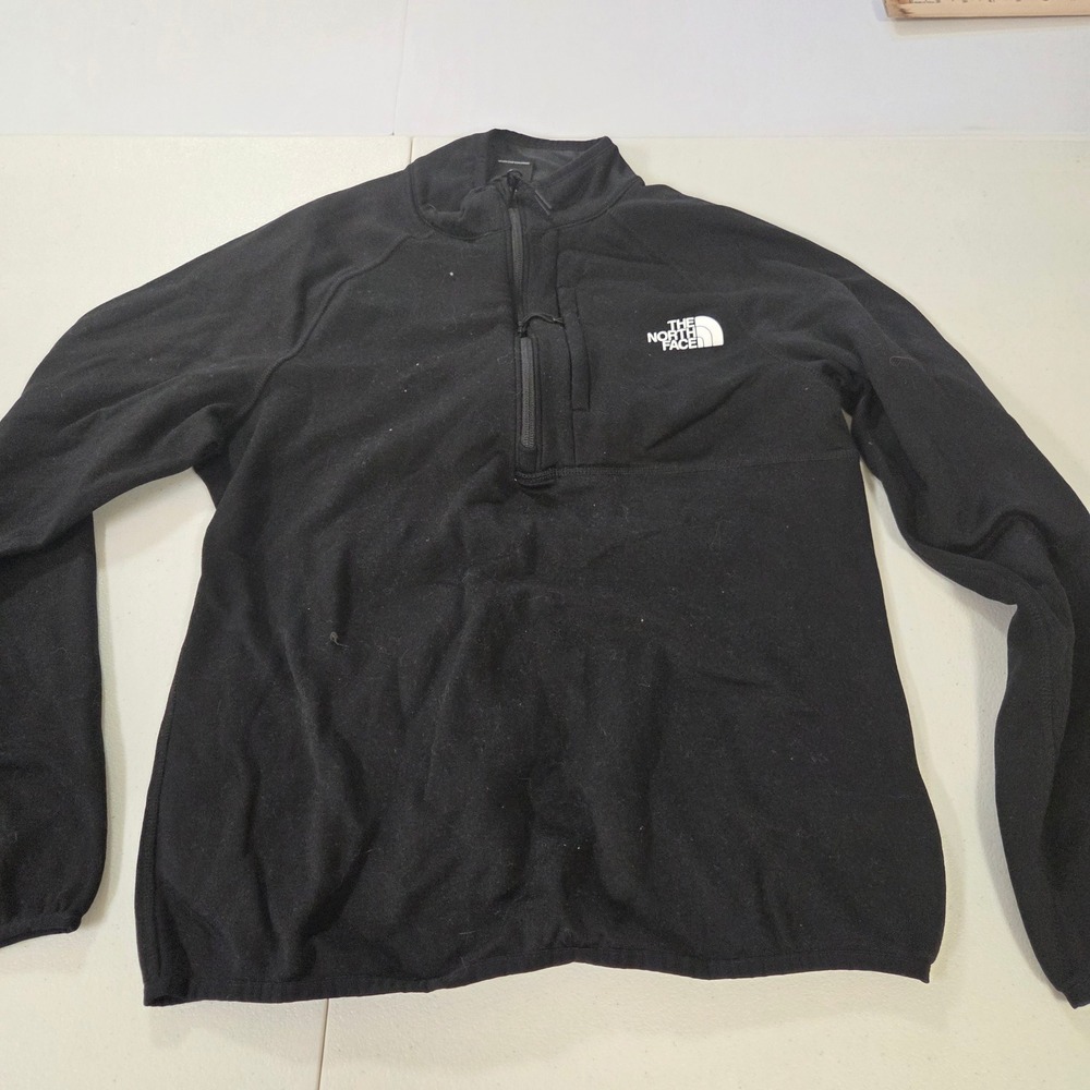 The North Face Mens Black Fleece 1/4 Zip Pullover Jacket Small Chest Pocket